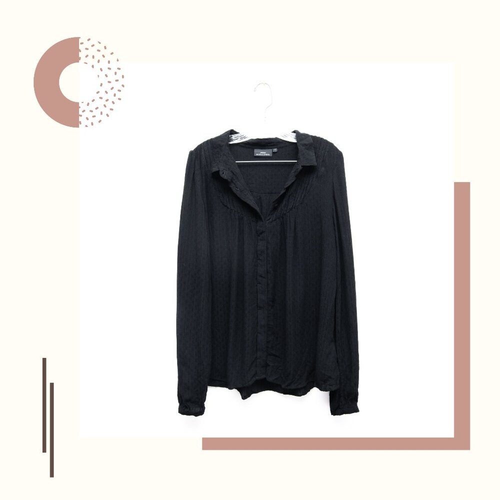 Mise Au Green Black Button Down Long Sleeves Top